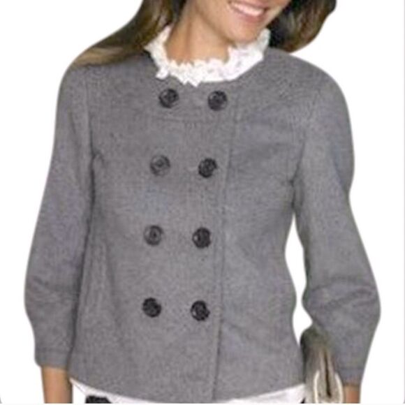 Jcrew grey double breasted wool cashmere blend spring peacoat size 6 - Picture 2 of 8